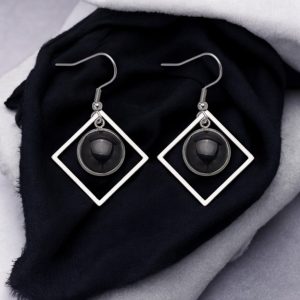 Obsidian cube fülbevaló