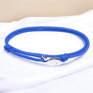 Bálna medálos állítható cord karkötő - Kék