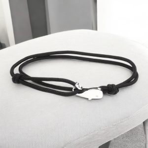 Bálna medálos állítható cord karkötő - Fekete