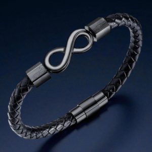 Infinity - mágnescsatos bőr karkötő (fekete)