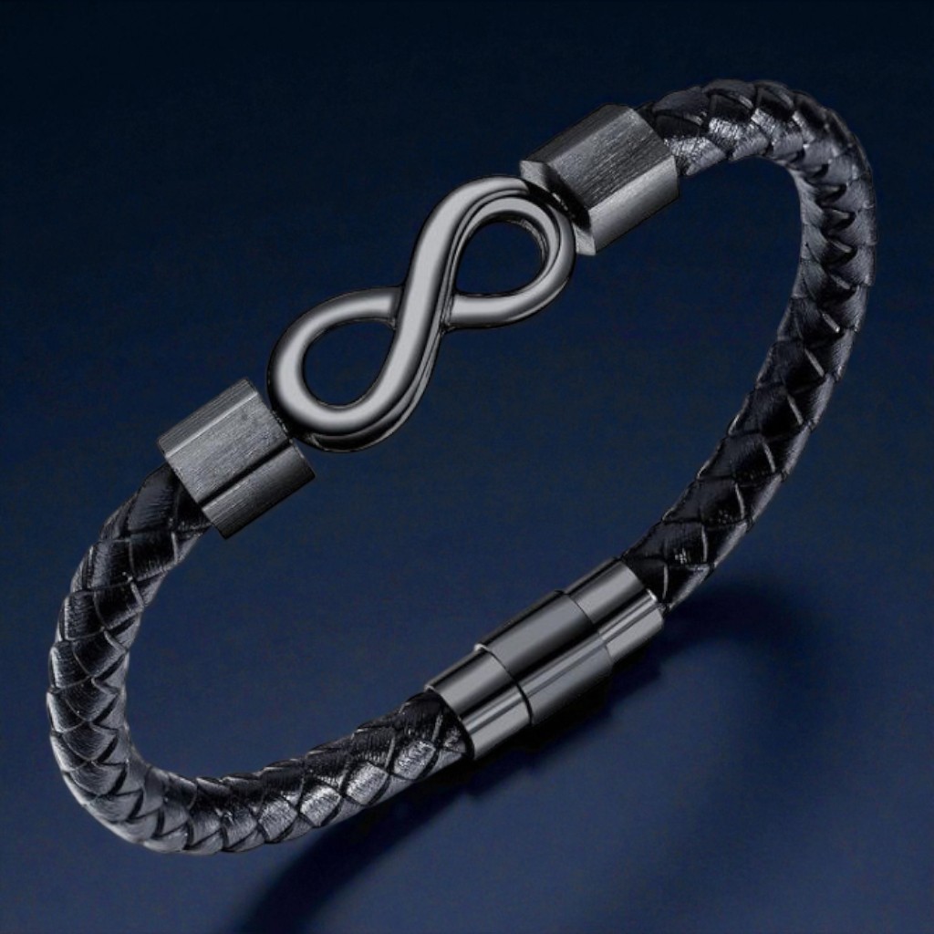 Infinity - mágnescsatos bőr karkötő (fekete)