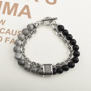 Szürke Farkas - ásvány/stainless stel karkötő