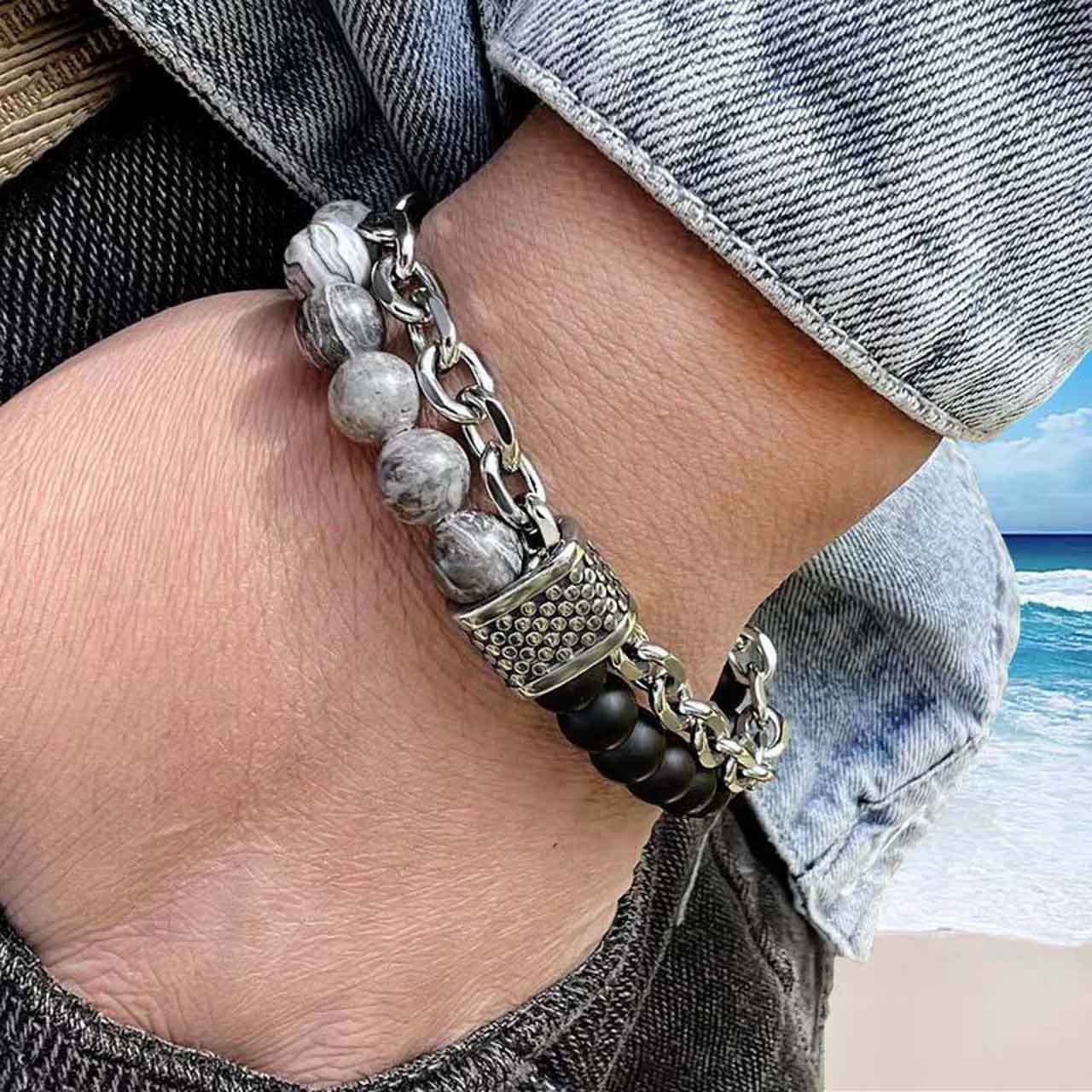 Szürke Farkas - ásvány/stainless stel karkötő - Image 2