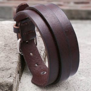 Őserő - Állítható dupla bőr karkötő (barna)