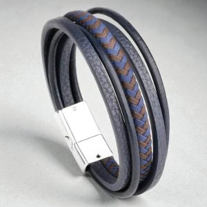 Többsoros mágnescsatos bőr karkötő - Urban Blue