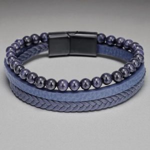 Többsoros mágnescsatos bőr/ásvány karkötő - Tiger blue