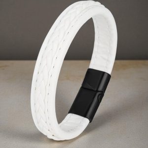 Letisztult Erő - mágnescsatos bőr karkötő (fehér)