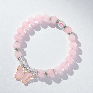 Szeretet – Rózsakvarc karkötő pillangó medállal